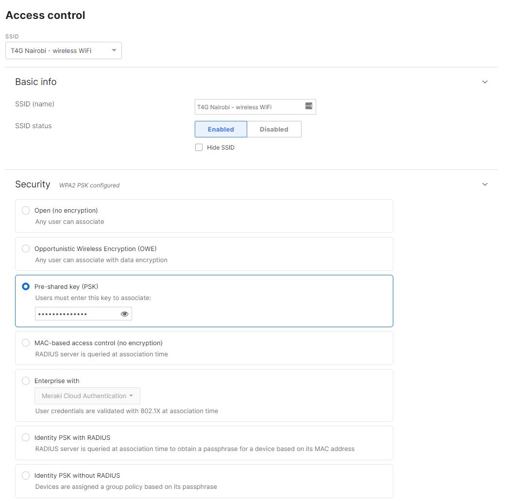 Meraki MR Access Point Access Control Menu