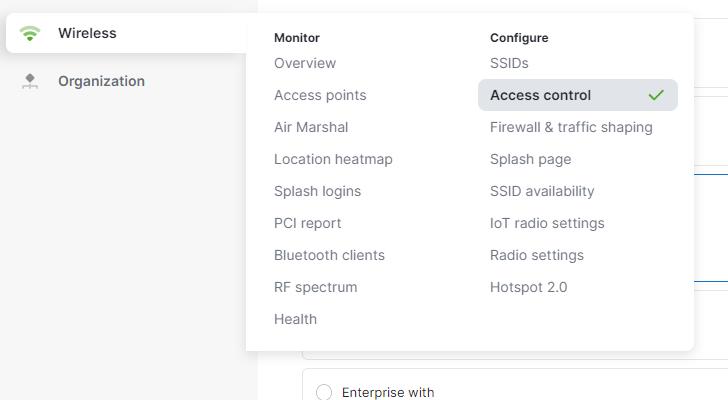 Meraki MR Access Point Access Control Option