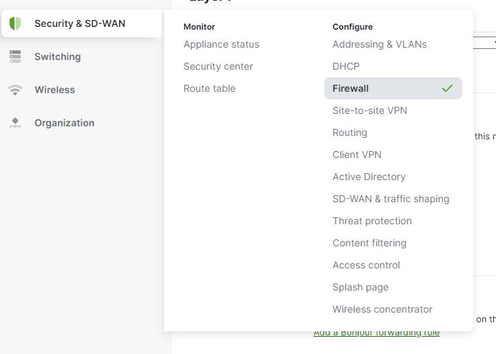 Meraki MR Access Point Firewall Option