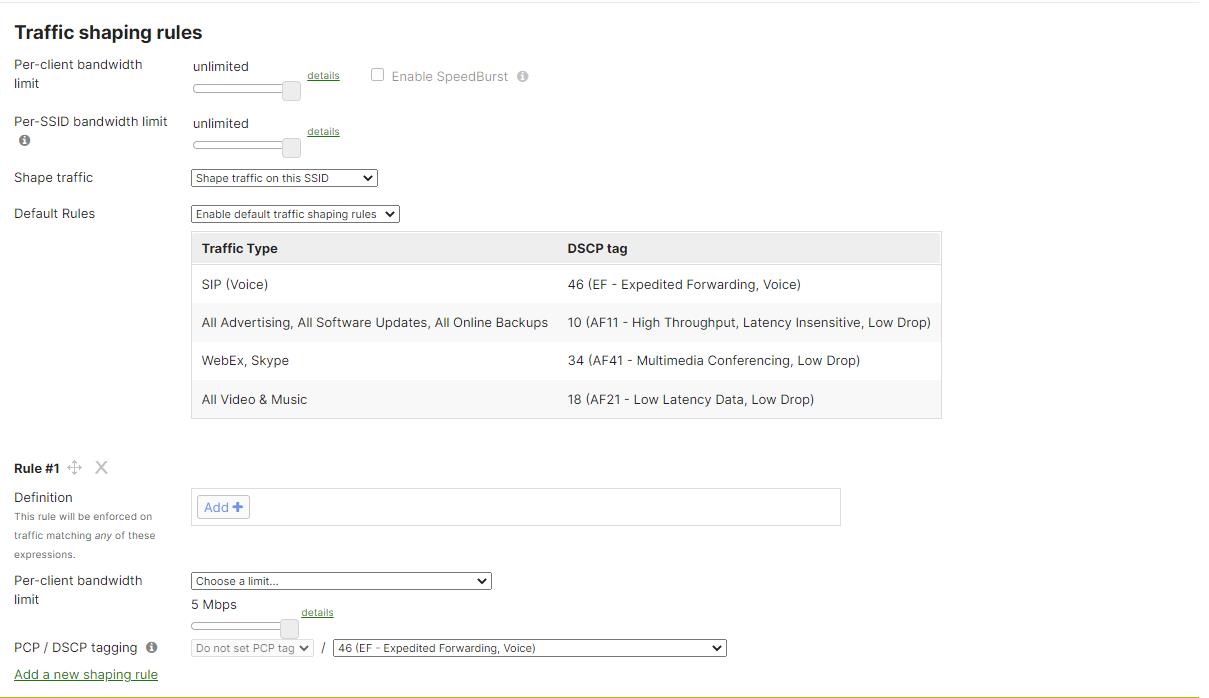 Meraki MR Access Point Qos Traffic Configuration