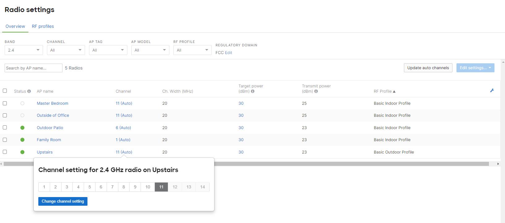 Meraki MR Access Point Radio Settings Overlapping Channels