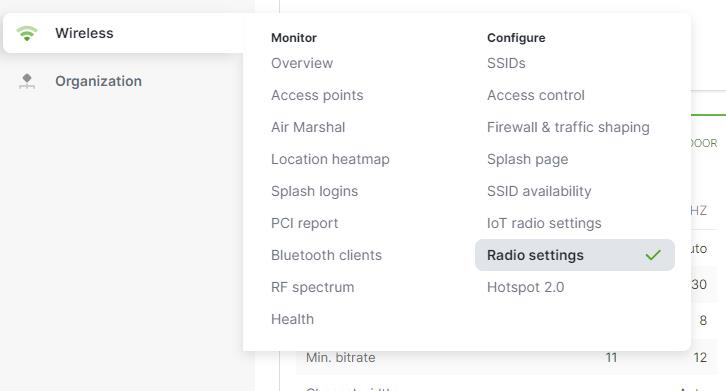 Meraki MR Access Point Wireless Overview Menu