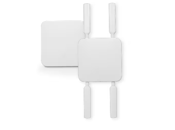 Two Cisco Meraki MG cellular gateway devices with antennas on a white background
