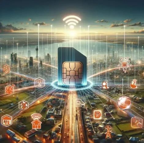 Illustration of 5G Connectivity and eSIM Technology in a Modern Smart City