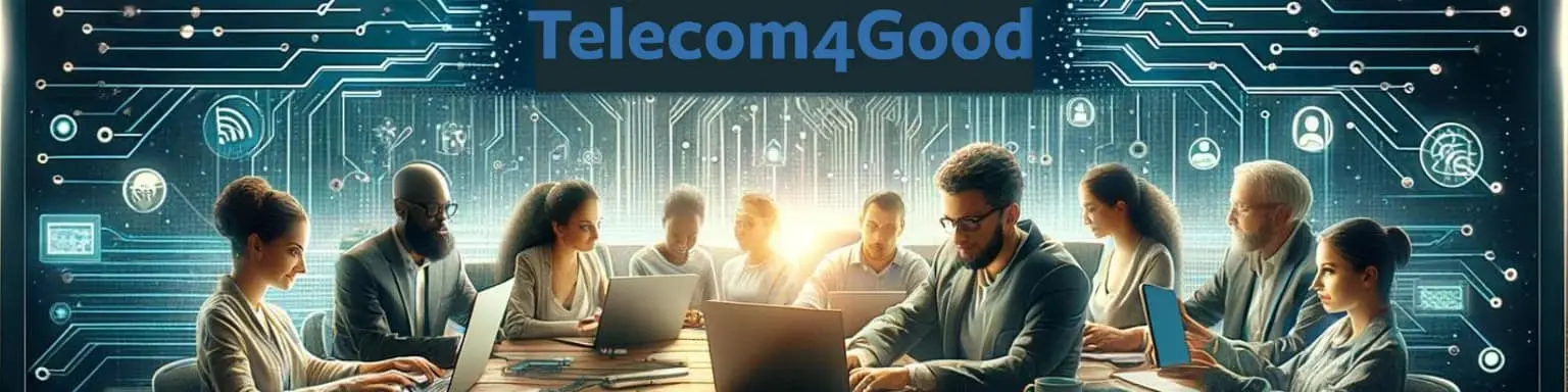 Telecom4Good team meeting with digital network overlay